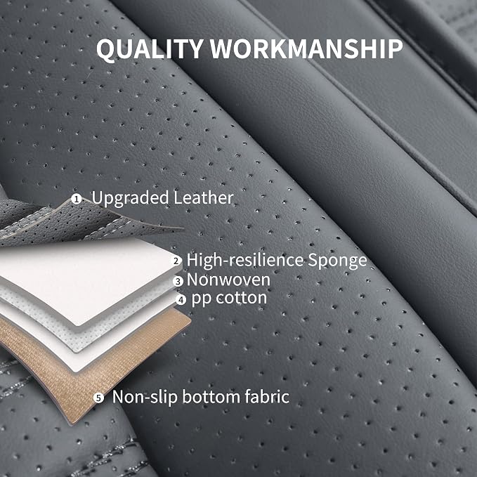 HChengkikz Car Seat Cover, Faux Leather, Waterproof (Gray) | Breathable, Airbag Compatible, Easy Maintenance, Universal Fit for Most Sedans SUVs Pick-ups Trucks