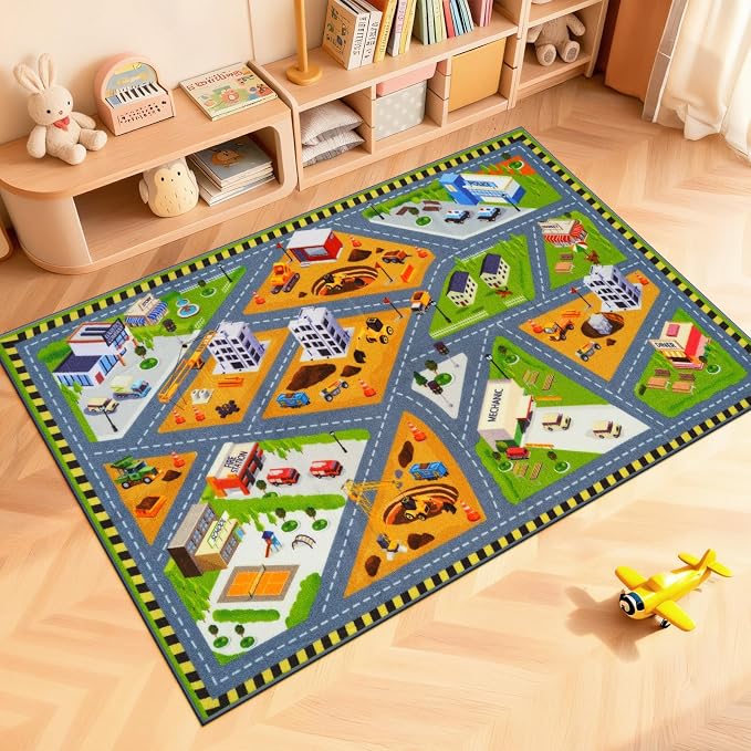 STARUIA Kids Carpet Playmat Rug, 3x5 Ultra Non-Slip Car Rug Play Mat Learn and Have Fun Educational City Road Car Carpet for Kids, Washable Car Kid Rugs for Boys Room Playroom Nursery