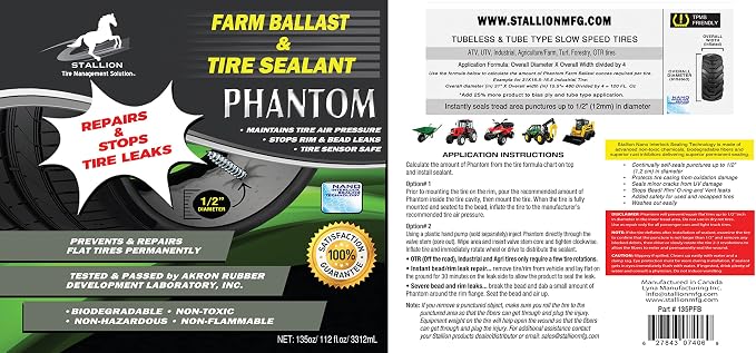 Phantom Farm Ballast and Tire Sealant - Superior Performance - Tire Repair - Stop Leaks – Extend Tire Life – All Weather – Slow Speed – ARDL Approved (1 Gal Jug, Phantom)