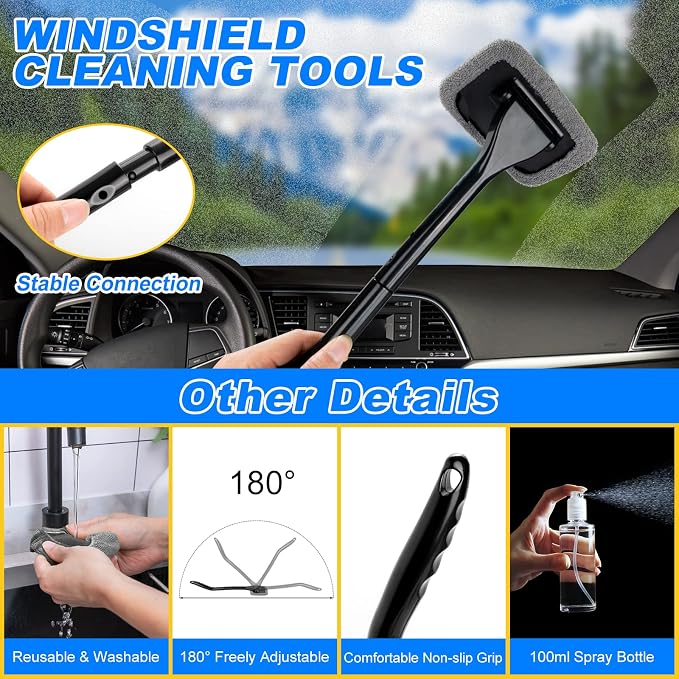 41Pcs Car Cleaning Wash Kit Interior Detailing Cleaner Kit with High Power Handheld Vacuum, Collapsible Bucket, Windshield Tool, Snow Shovel, Tire Brush, Complete Car Care Tools, Black