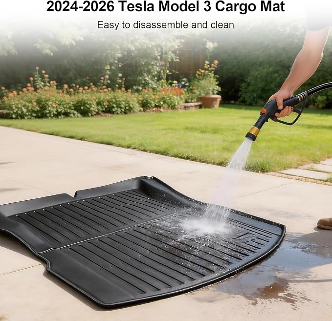 Trunk Mat Compatible with Tesla Model 3 2024 2025 2026 (Highland) - Custom Fit All-Weather TPE Cargo Liner, Waterproof Rear Boot Mat, Heavy Duty Anti-Slip Interior Accessories, Black