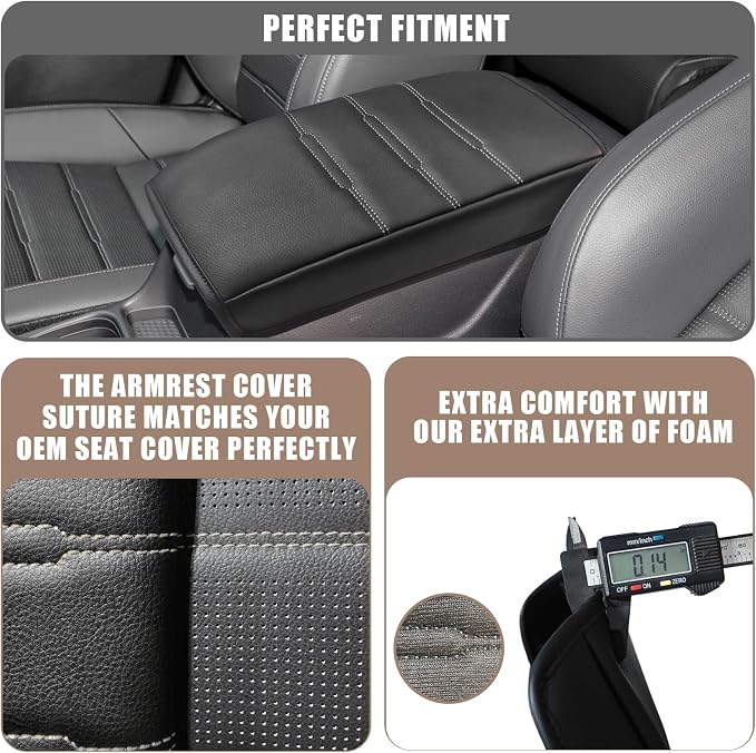 Muslogy Center Console Armrest Cover Fit for Honda CR-V & CRV Hybrid 2023-2025 2026 Accessories, Comfort Armrest Pad Console Lid Cushion Vegan Leather Regular Thick(Black/White Trim)