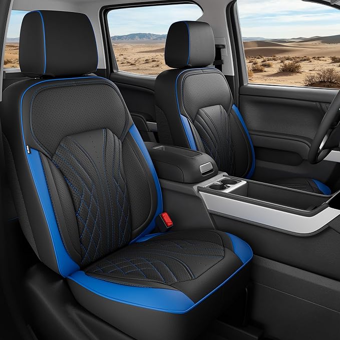 Truck Leather Seat Covers for Chevy Silverado Gmc Sierra 2014-2019 | Crew Cab 1500/2500/3500HD, Bucket Seat, NO Rear Seatback Storage, Scratch-resistant, Easy-clean, Pickup Protector, Full Set