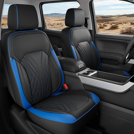 Truck Leather Seat Covers for Chevy Silverado Gmc Sierra 2014-2019 | Crew Cab 1500/2500/3500HD, Bucket Seat, NO Rear Seatback Storage, Scratch-resistant, Easy-clean, Pickup Protector, Full Set