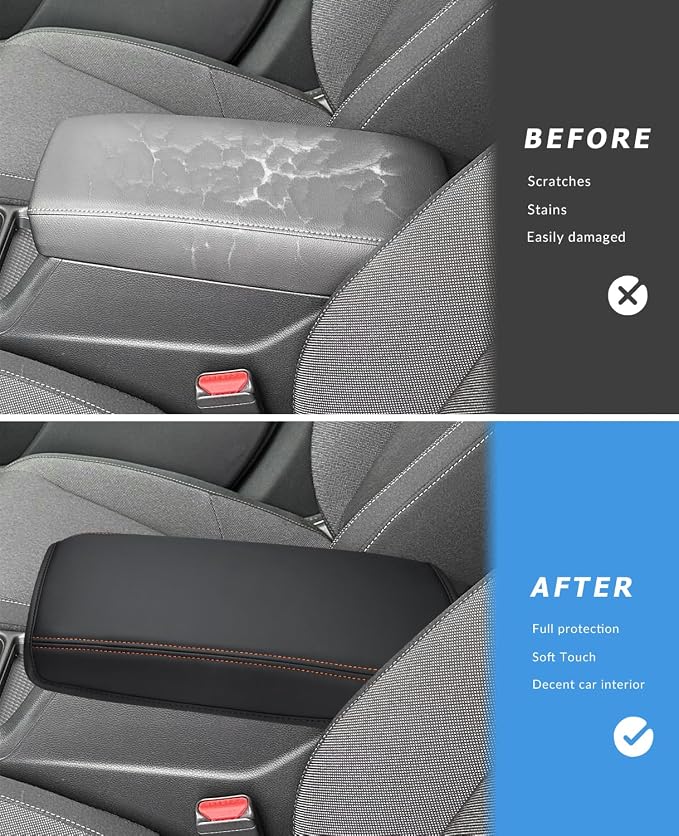 INTGET for 2023 2024 2025 2026 Honda CRV Center Console Cover with Thin Pad Leather Middle Armrest Cover Center Console Lid Protector for Honda CRV 2025 Accessories (Orange Stitches with Pad,2023+)