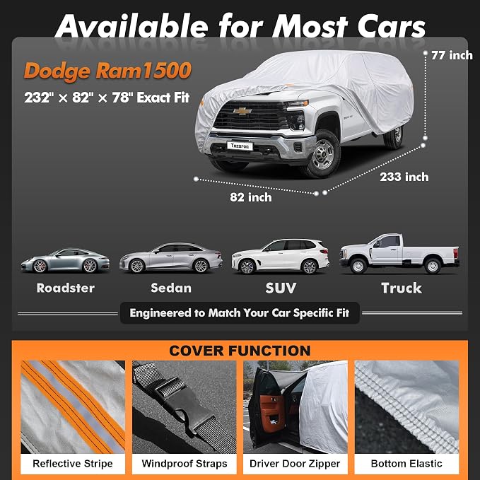 Truck Cover Waterproof All-Weather,Outdoor Full Exterior Pickup Covers for Truck Cover with Camper Shell Topper (242-262 inch),with Windshield Sun Shade,Size T7+ (See Size Chart)