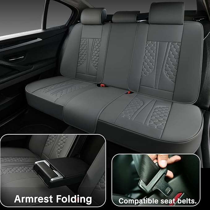 Full Set of Dark Gray Genuine Leather Seat Covers, Universal Fit | Four-Layer Anti-Slip Design with Lumbar Support