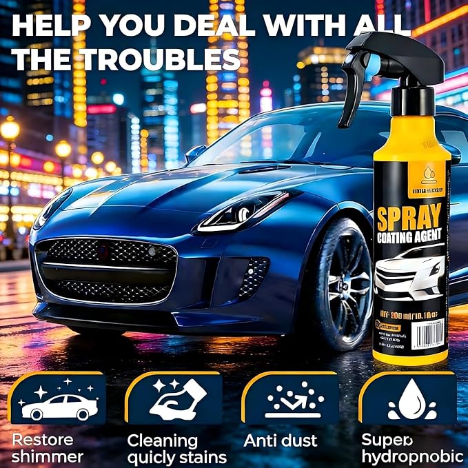 Nano Hydrophobic Ceramic Coating,-300ml Car Coating Spray Kit,Easy-to-Spray Auto Paint Protection,Sponge and towe, Unmatched Shine Car Wax Coating Spray, No Pungent Smell, Quick Detailer Spray Wax