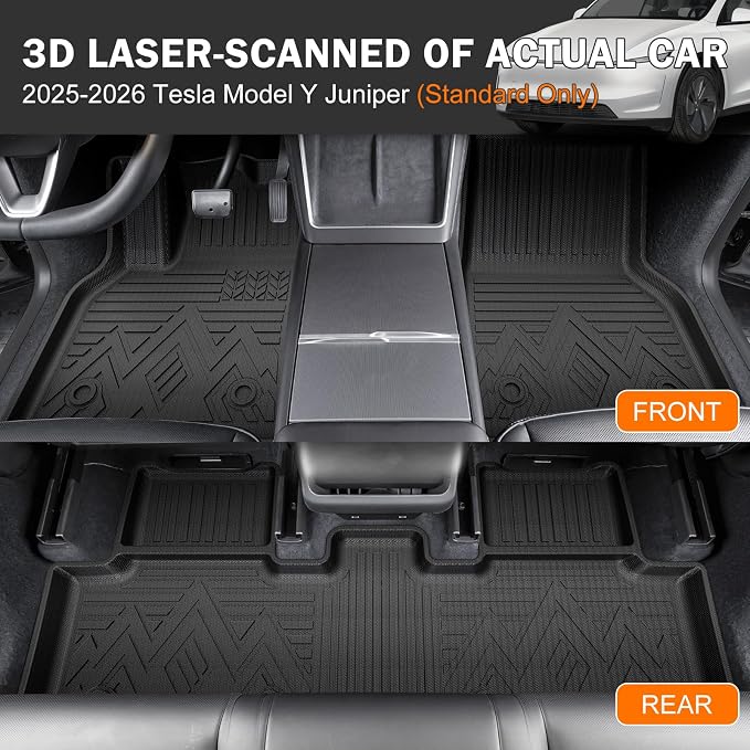 KUST Floor Mats for 2025-2026 Tesla Model Y Juniper (Standard Models Only) | Front Rear Car Mats Accessories, Trunk Cargo Mat, Door Sill Protector, All Weather Protection, TPE Rubber, Raised Edge