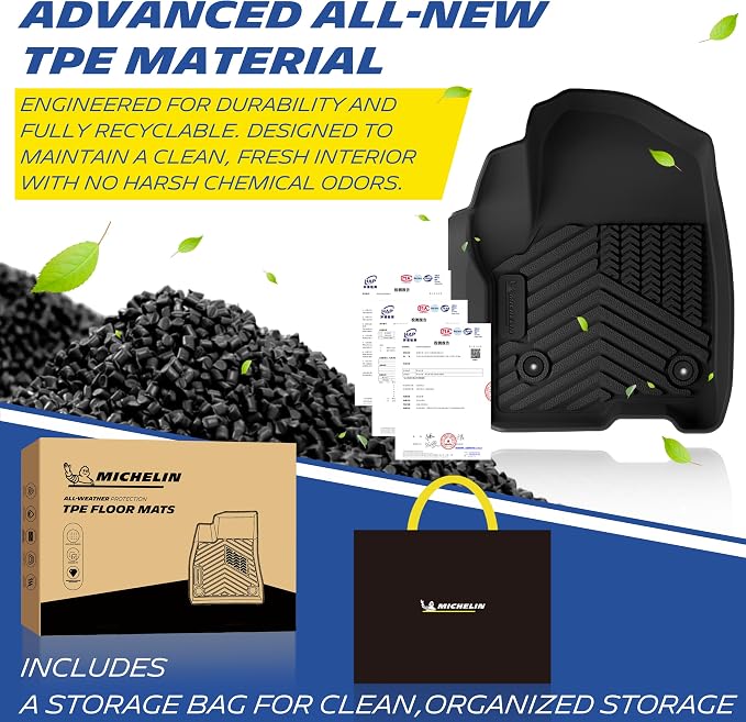 Michelin Vehicle Mats for 2021-2026 Suburban/Yukon XL/Escalade ESV, 7 Seats | Not Fit 8/9 Seats/Yukon/Escalade, All-Weather TPE Custom Fit Liner, Non-Slip, Odor Free, Premier A (5 Piece)