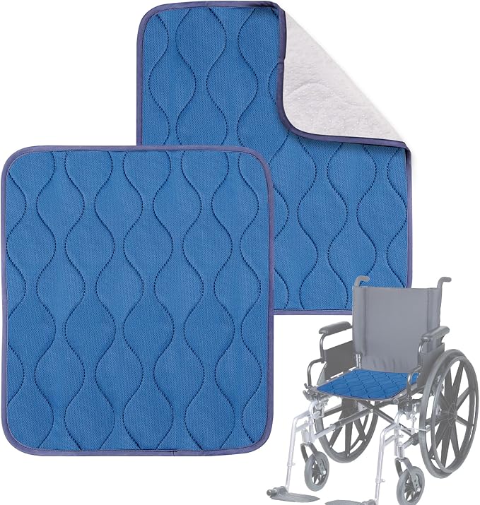 Waterproof Seat Protector Chair Pads for Incontinence（2 pcs Navy Blue 15.2"x17.7"）-Washable Protector Seat Cover, Non-Slip Absorbent Incontinence Pad for Wheelchair & Pet