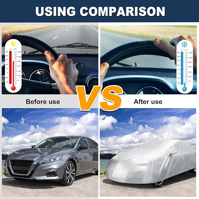 ACROPIX 180T Gray Car Cover Waterproof All Weather Full Exterior Cover Rain Hail Sun Protector Car Cover Fit for Sedan Length 185-189 Inch - Pack of 1