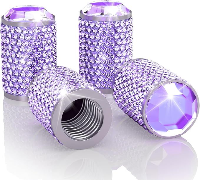BFXM 4Pcs Car Tire Valve Stem Caps, Bling Tire Air Cap for Car, Car Accessories for Women Universal Stem Covers, Anodized Aluminum Tires Valve Cap with O Rubber Ring, Crystal Diamond