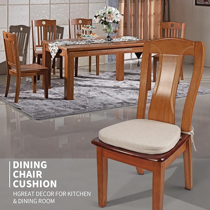 SINOSSO 1 Pack Memory Foam Chair Cushions for Dining Chair, Friendly Woven Fabric 16" U-Shape Comfortable Kitchen Chair Pad, Removable Slip Resistant Seat Cushion (1 Piece, Oatmeal Beige)