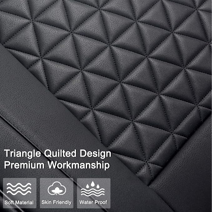 Black Panther Luxury PU Leather Rear Car Seat Cover Adjustable Length (49-55'') Back Seat Protector Fits 90% Vehicles (Sedan SUV Truck), for Seat Bottom Only, Triangle Quilting Design, Black