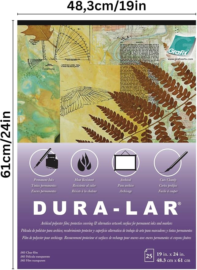 Grafix Dura-Lar 0.003" Film, Ultra Clear, Glossy 19"x24" Sheet, Mylar/Acetate Alternative for, Blank Stencils and Templates, Protection, Transparencies, Windows, Arts and Crafts, Pad of 25 Sheets