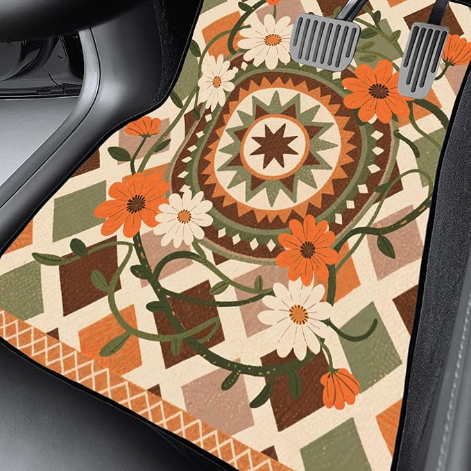 Car Floor Mats Non-Slip Automotive Floor Mats All-Weather Front Rear Car Floor Foot Mat Sets of 4 Pieces Foot Mats Rugs Carpet for Car Trucks SUV Sedans (Orange)
