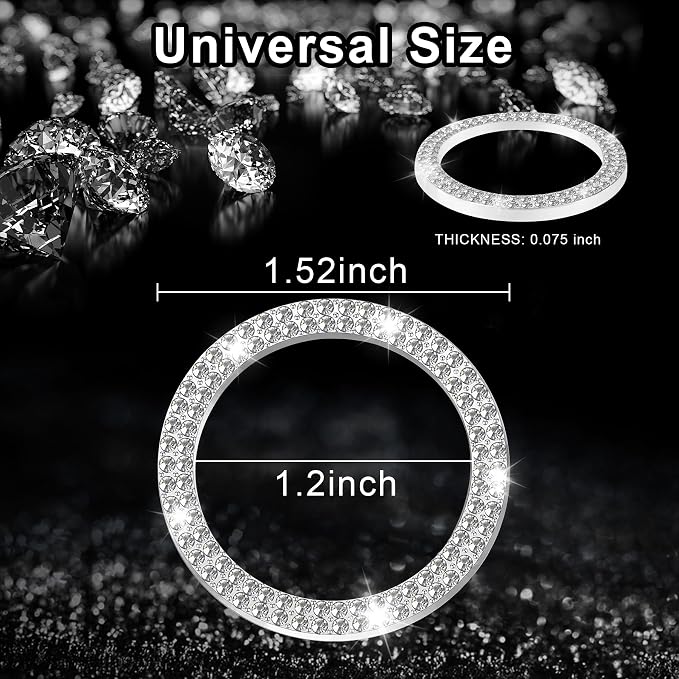 LivTee Engine Start Stop Decoration Ring, Crystal Double Rhinestone, Key Ignition & Knob Bling Ring, Push to Start Button Cover, White