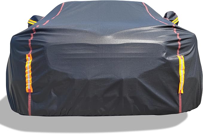 Car Cover Waterproof All Weather, 6 Layers XXL Full Exterior Covers with Zipper Cotton, Mirror Pocket. Outdoor Car Cover UV Snow Rain Wind Dust All Weather Outdoor Protection for Sedan (196-210 inch)