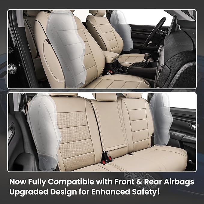 EKR Car Seat Covers for Honda CRV 2023-2026 Leatherette Full Set | Custom Fit for Honda CRV 2023 2024 2025 2026 Easy-Wipe Protection,Faux Leather(Beige)