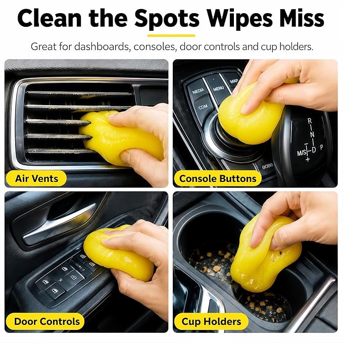 TeSabMi Car Cleaning Gel, Reusable Cleaning Putty for Vents & Gaps, 160g | For air vents, dashboard gaps, cup holders and console buttons; picks up dry dust, crumbs and lint. No water needed.