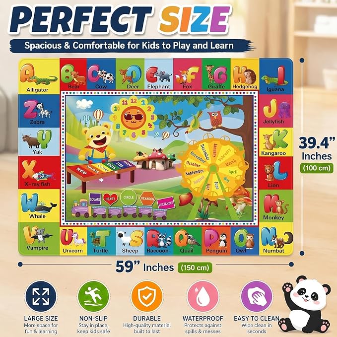 ABC Kids Play Rug, Non-Slip Classroom Carpet,59" x 39.4'' | Colorful ABC pattern, soft low-pile surface, non-slip backing, ideal for playrooms and classrooms