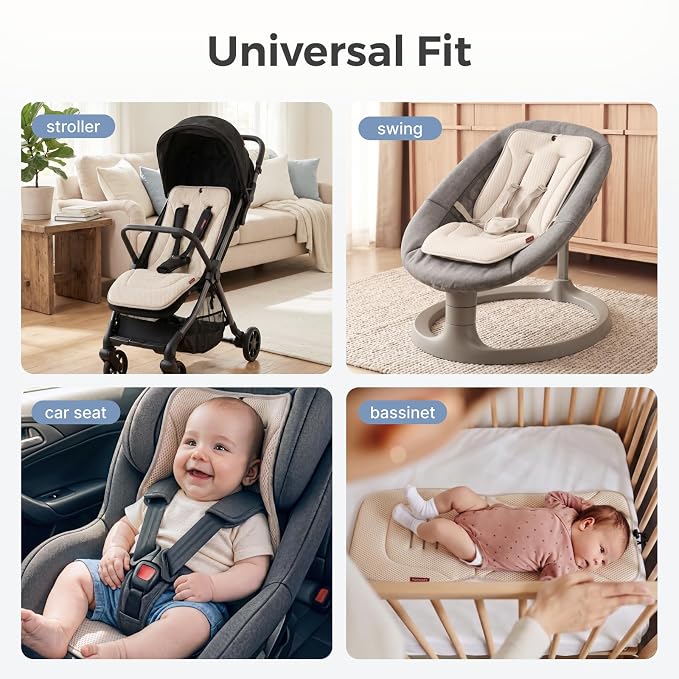 Momcozy Reversible Stroller Seat Liner, Water-Resistant & Easy Clean Side, Breathable & Comfortable Mesh Side, Universal 3-Hole Adjustable Design, All-Season Cushion Pad for Strollers, Carriages
