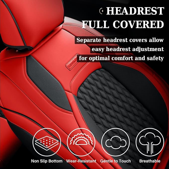 Coverado Chevy Chevrolet Silverado GMC Sierra Seat Covers Full Set, Fit for 2007-2013 & 2019-2026 1500, 2020-2026 2500HD 3500HD Crew Double Extended Cab, Faux Waterproof Leather Seat Covers (Red)