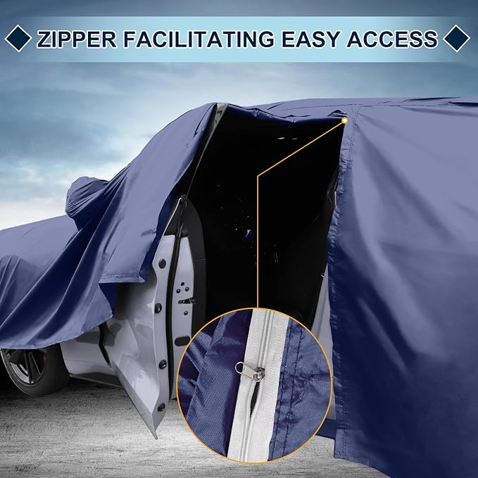 Navy Blue Heavy Duty Waterproof Car Cover for Sedan 185"-191" - All-Weather UV Protected Outdoor Full Exterior Cover with Sun/Snow/Rain Resistance