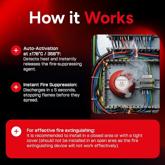 Small Automatic Fire Extinguisher (1 Pack) | For electrical panels, fuse boxes, lithium batteries, inverters, solar systems, vehicles, boats and technical compartments.