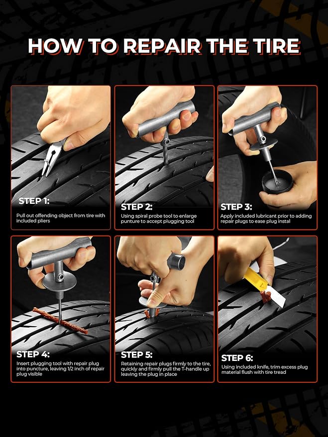 AUTOWN Flat Tire Repair Kits, 74 Pcs Universal Tire Plug Kit Heavy Duty Flat Tire Puncture Repair Kit for Cars, Trucks, Motorcycles, ATV，RV, Jeep, Tractor, Trailer