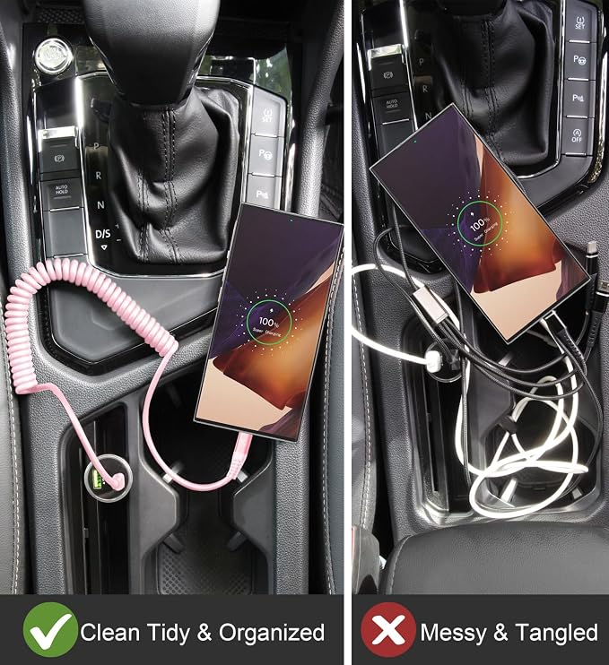 USB C to C Cable 6FT, 2Pack Coiled USB C Fast Charging Cable for CarPlay | iPhone USB-C Cable/Android Auto USB C Cord, USB Type C Cable for iPhone 17/16/15/Pro Max/Samsung Galaxy S23 and More-Pink