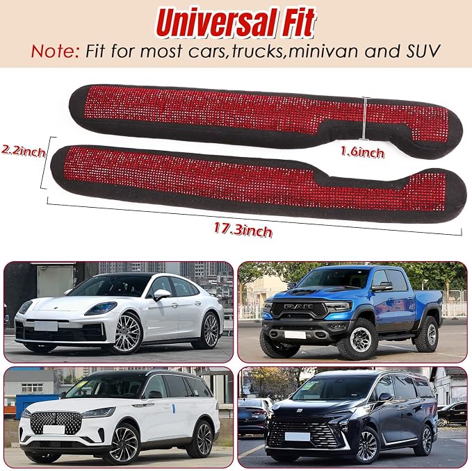 Briwill Bling Seat Gap Filler for Car - 2 Pack Crystal Rhinestone Diamond Red Bling Car Accessories for Women, Gap Blocker Universal fit for Trucks, SUVs, Car Interior Accessories, (Red)