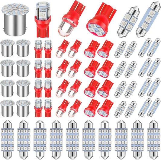 Frienda 70 Pcs Interior Lights LED Car Bulb Kit Set Dome Light 31 36 41 mm 12v De3175 6411 T10 2825 6612f 6615f for Dome Map Read Door Trunk Glove Box License Plate Cargo Courtesy(Red)
