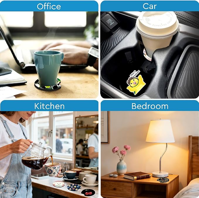 2PCS Cat Admiring Moon Car Cup Holder Coasters General Non-Slip Rubber Mat | Cats Auto Accessories Interior Decor,2.75" Car Coasters for Cup Holders with Finger Slot,Cat Gifts for Women Men Pet Lovers