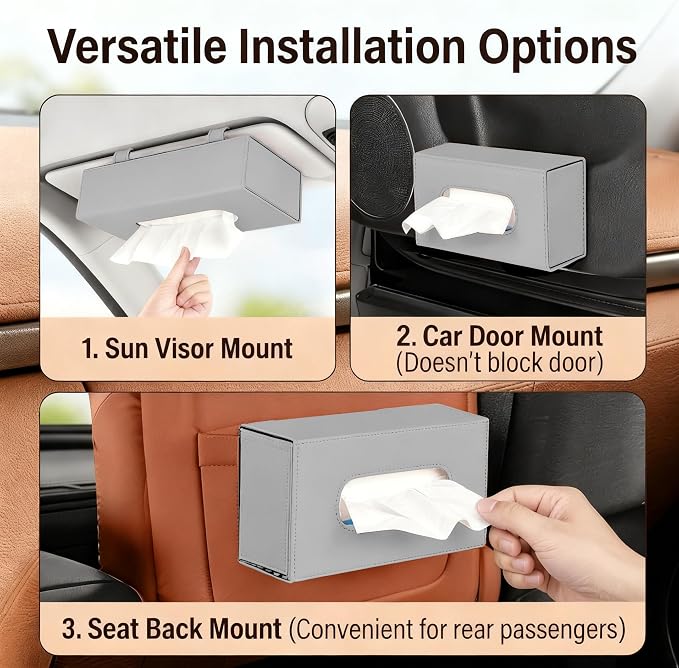 Car Visor Tissue Holder - Universal Hanging Auto Napkin Dispenser with Metal Clip, Multi-Position Tissue Box for Door or Seat Back,Premium Car Interior Accessories for Safe Driving(Grey)