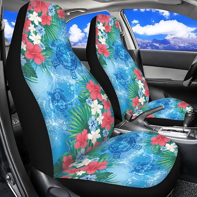 Sea Turtle Car Front Seat Covers Set of 2 Breathable Seat Cover for Front Seats Anti-Slip Hawaiian Removable Automotive Accessories Universal Fits Most Cars,SUVs,Sedans
