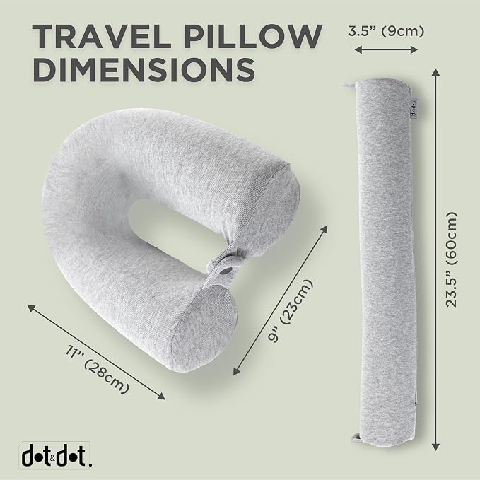 Dot&Dot Twist Memory Foam Kids Travel Pillow, Bendable Neck Pillow for Airplane, Car and Home, 23-Inch Adjustable Roll with Washable Cotton Cover