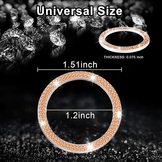LivTee 2 PCS Crystal Double Rhinestone Car Engine Start Stop Decoration Ring, Bling Car Interior Accessories for Women, Push to Start Button Cover Sticker, Automotive Decals, Gold