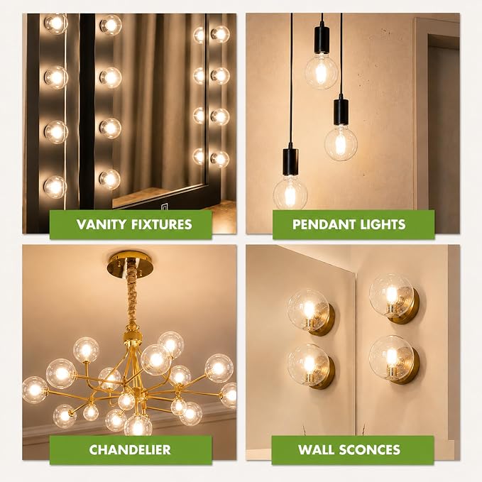 (4 Pack) G25 Globe Light Bulbs – 25W Incandescent, 2700K Soft White, E26 Base, Dimmable – Crystal Clear Vanity Bulbs for Bathroom, Mirror, Pendant Fixtures