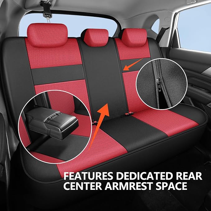 HChengkikz Car Seat Covers, Air Mesh, Breathable (Black + Red) | Airbag Compatible, Automotive Comfort Protection, Universal Fit for Most Cars,Trucks,SUVs