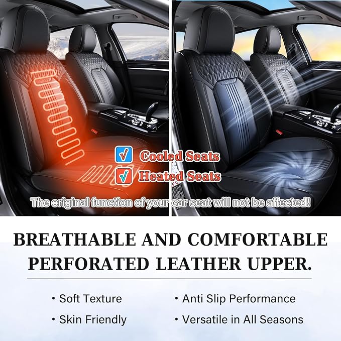 Coverado Front Seat Covers, Leather Car Seat Cover, Waterproof Car Seat Protector, Driver Seat Covers Car Seat Cushion Universal Fit for Most Cars, Black