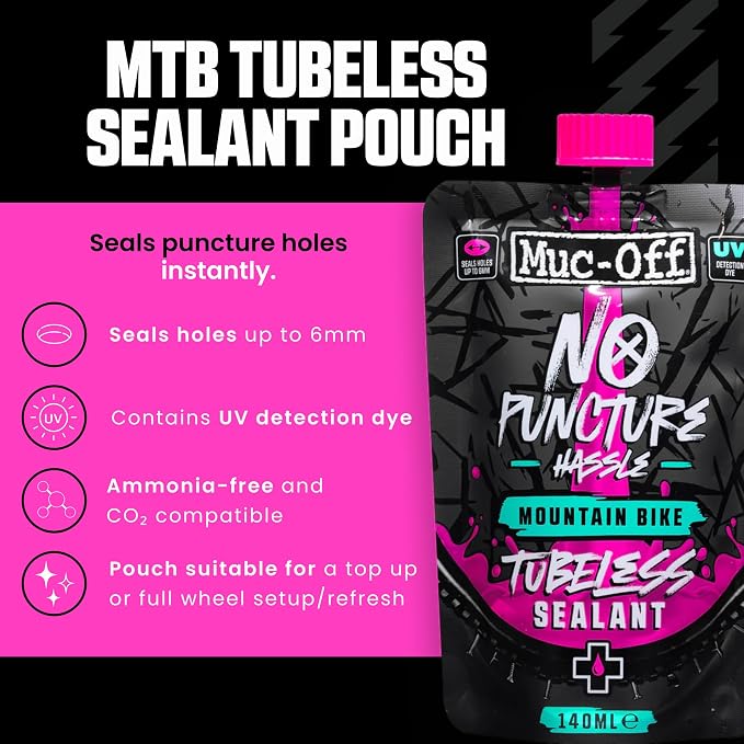 Muc-Off No Puncture Hassle Tubeless Sealant - Advanced Bicycle Tyre Sealant with UV Tracer Dye That Seals Tears and Holes Up to 6mm