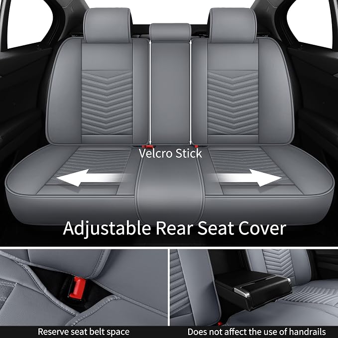 HChengkikz Nappa Leather Car Seat Covers Full Set, Gray Car seat Protector 5 Seats, Waterproof Car Seat Cushion, Universal Automotive Seat Covers Fit for SUV Truck Pick-up Sedan, Front and Rear | Easy Maintenance, Airbag Compatible, Universal Fit For M...