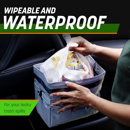 Drive Auto Car Trash Can - Leakproof, Hanging Garbage Bin with 20 Trash Bags and Black Adjustable Strap - Truck & Car Accessories for Men and Women - Grey with No Lid