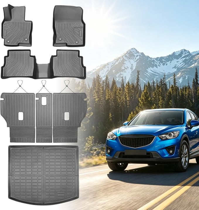 Floor Mats for Mazda CX5 2013-2016 | CX5 TPE Floor Mats 1st & 2nd Row & Cargo & Backrest Mats, Non-Slip Waterproof Summer Winter Floor Liners Accessories