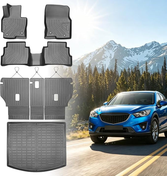 Floor Mats for Mazda CX5 2013-2016 | CX5 TPE Floor Mats 1st & 2nd Row & Cargo & Backrest Mats, Non-Slip Waterproof Summer Winter Floor Liners Accessories