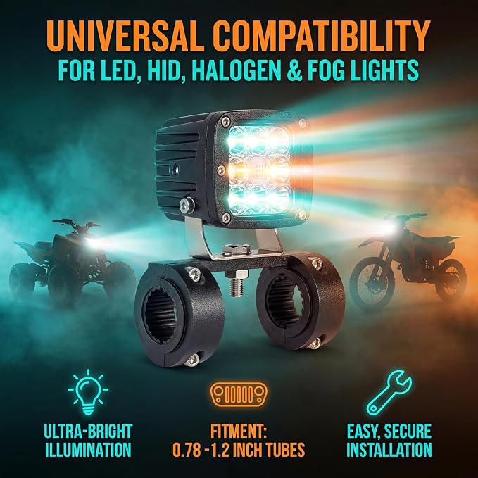 ANKIA 2Pcs Motorcycle LED Light Horizontal Clamp Mounting Bracket Kit Fit on 7/8” Bull Bars Roof Racks Roll Cages for Motorcycle ATV UTV Spotlights Fog Light Mount Motorbike Accessories (M10)