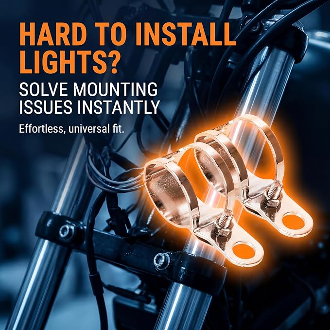 ANKIA 1 Pair Universal Metal Motorcycle Turn Signal Indicator Light Bulb Lamp Mounting Brackets Clamp Holder Support for 30-45mm Front Fork Accessories (Turn Signal Brackets-White)