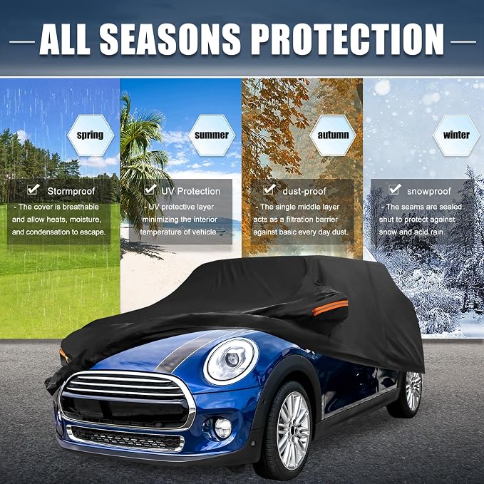 X AUTOHAUX Protective Car Cover for Mini Cooper 4DR - Waterproof, UV-Resistant, and All-Weather Protection with Door Zipper, 210D-PU Material